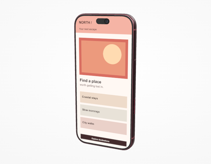 iPhone 18 Pro 3D mockup showing a coral travel app screen at a three-quarter angle